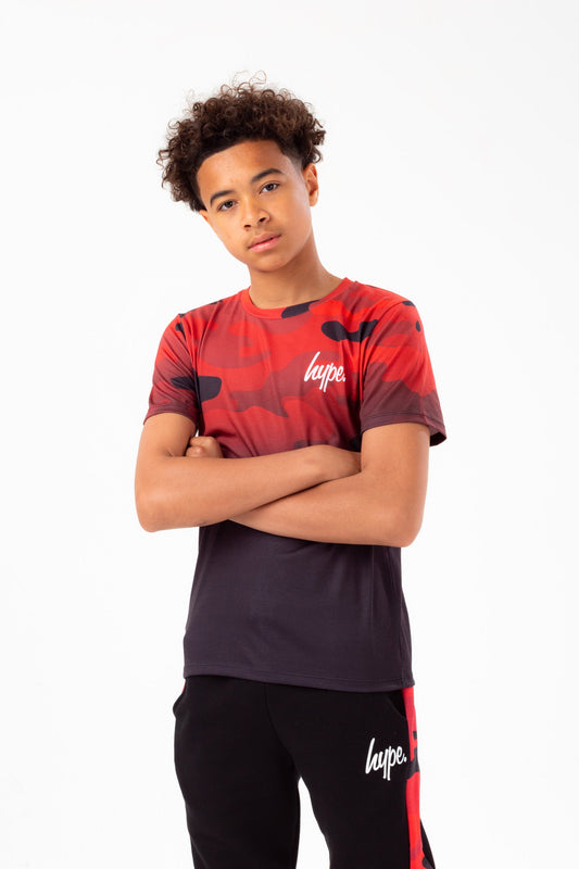 HYPE BOYS RED BLACK CAMO FADE SCRIPT T-SHIRT