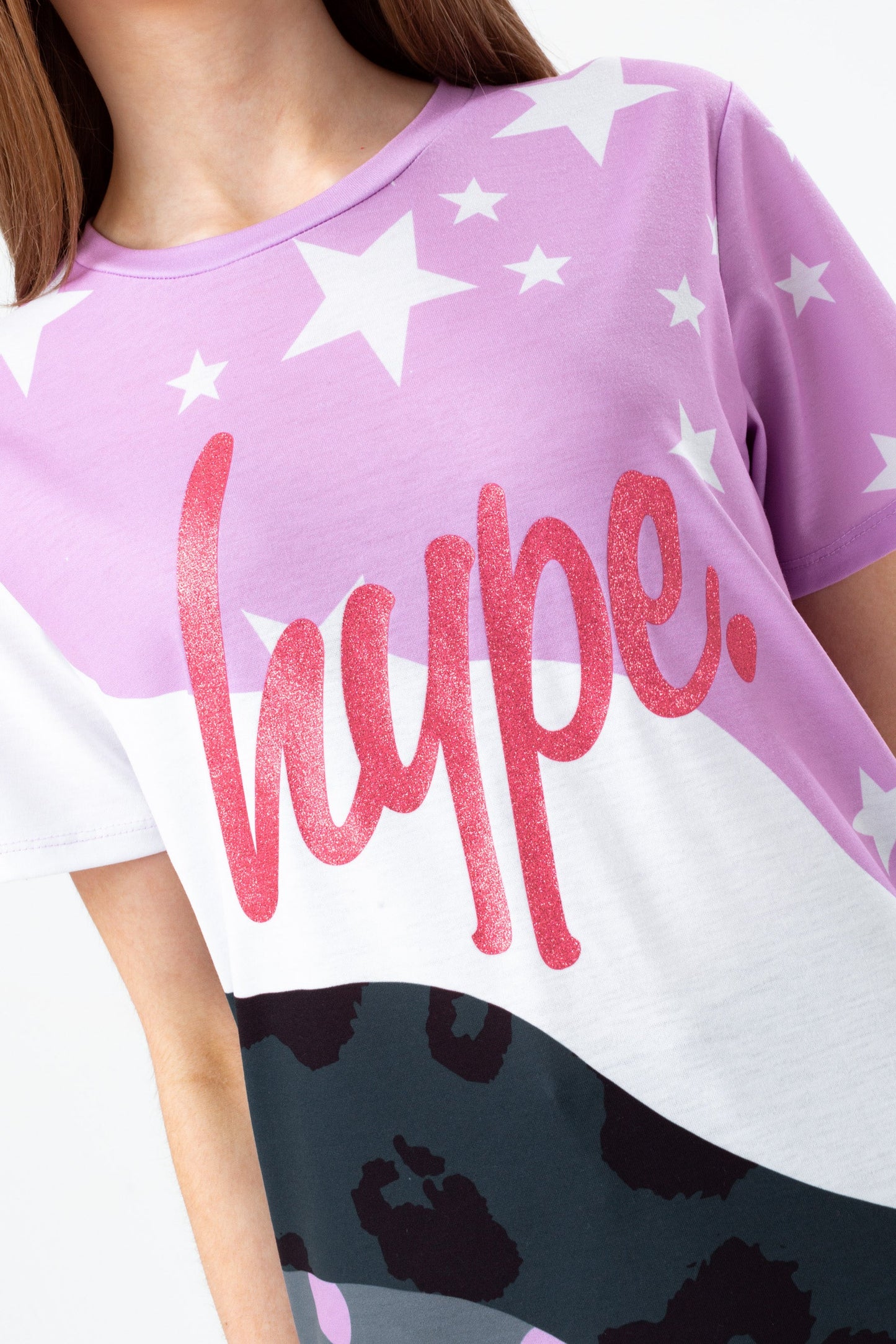 HYPE GIRLS PURPLE STAR WAVE GLITTER SCRIPT T-SHIRT