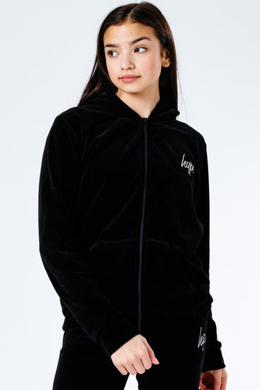 Hype Black Velour Kids Zip Hoodie