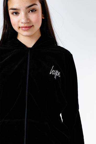 Hype Black Velour Kids Zip Hoodie