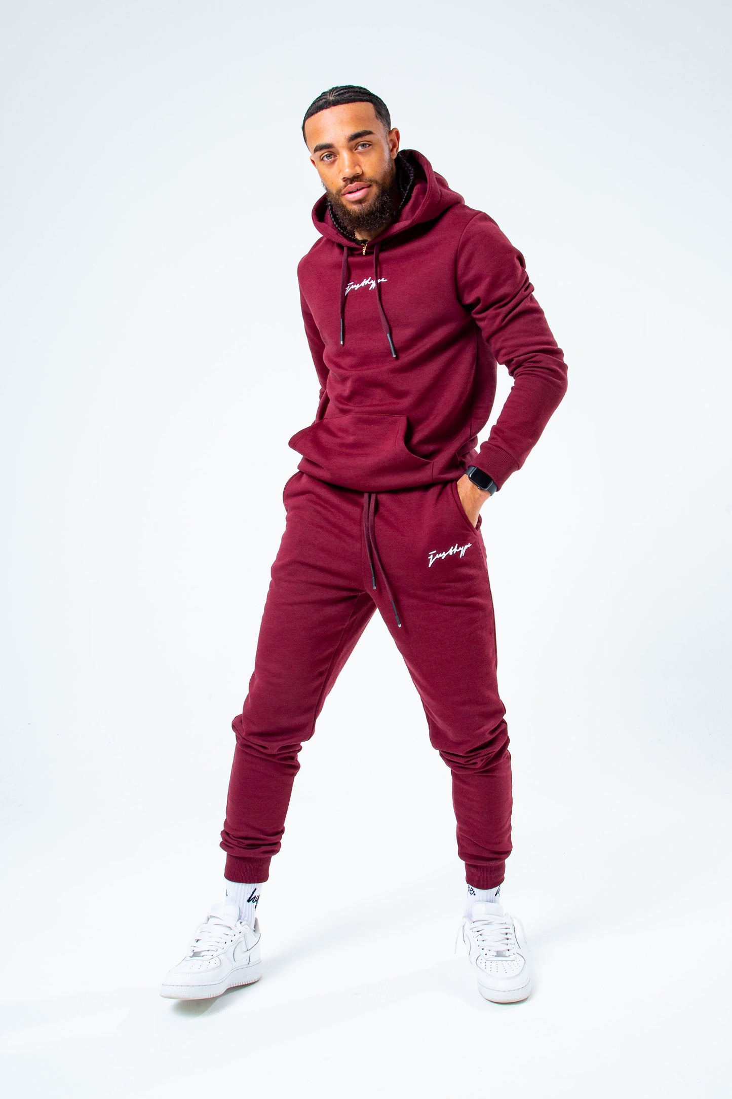 HYPE BURGUNDY SCRIBBLE MEN'S PULLOVER HOODIE