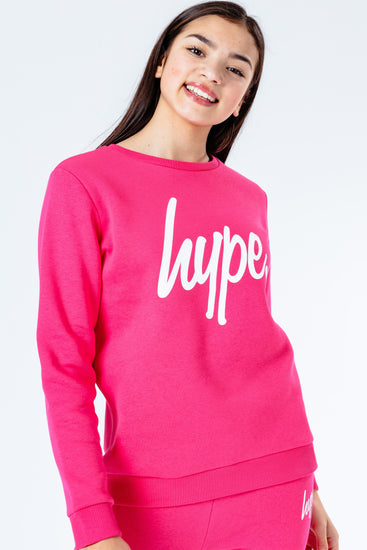 Hype Power Pink Script Kids Crew Neck