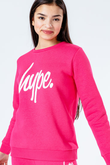 Hype Power Pink Script Kids Crew Neck