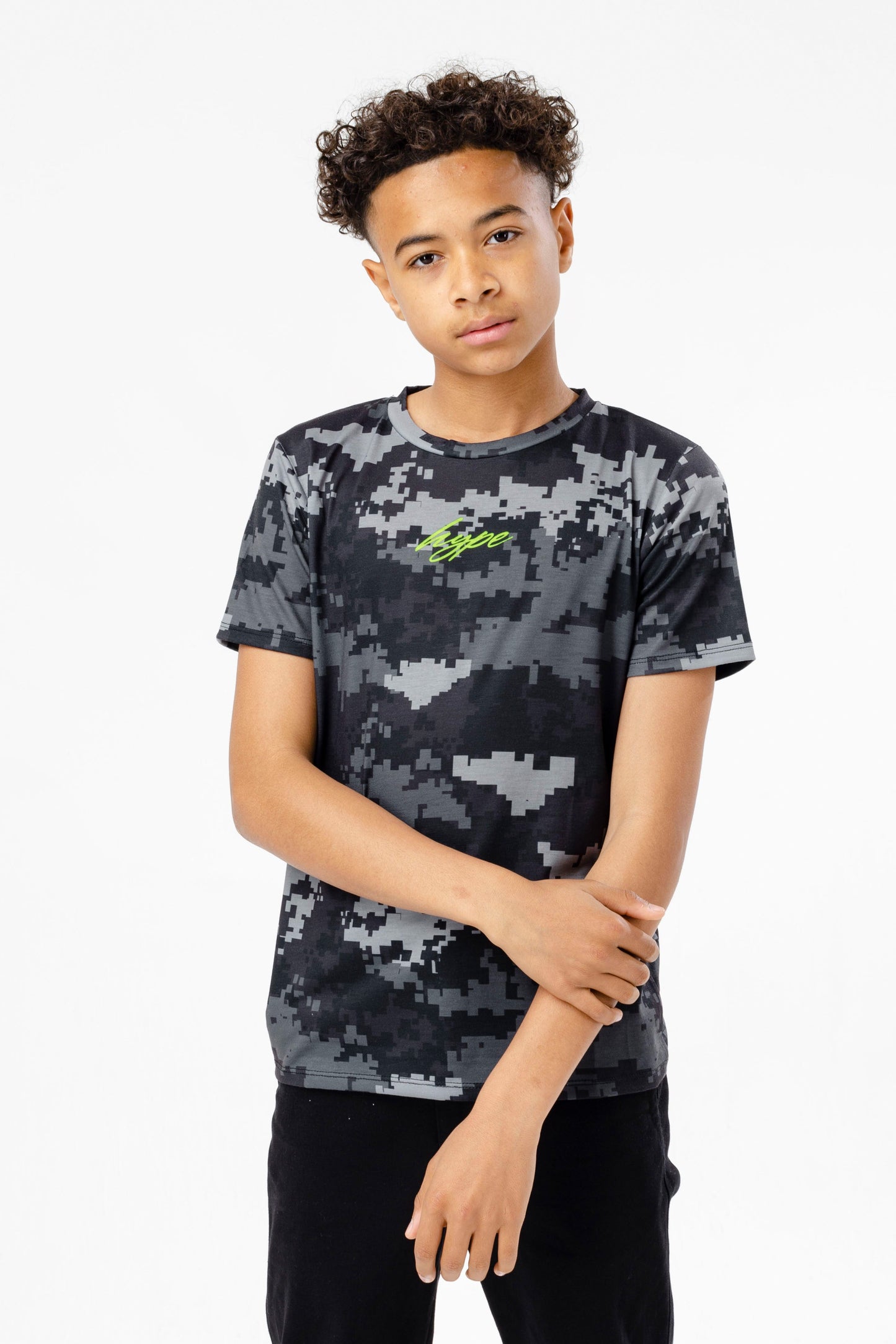 HYPE BOYS BLACK PIXEL CAMO SCRIBBLE T-SHIRT