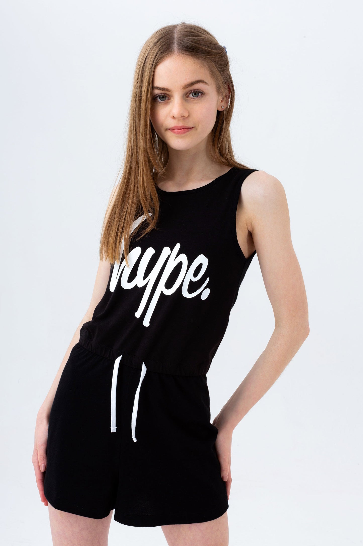 HYPE GIRLS BLACK SCRIPT PLAYSUIT