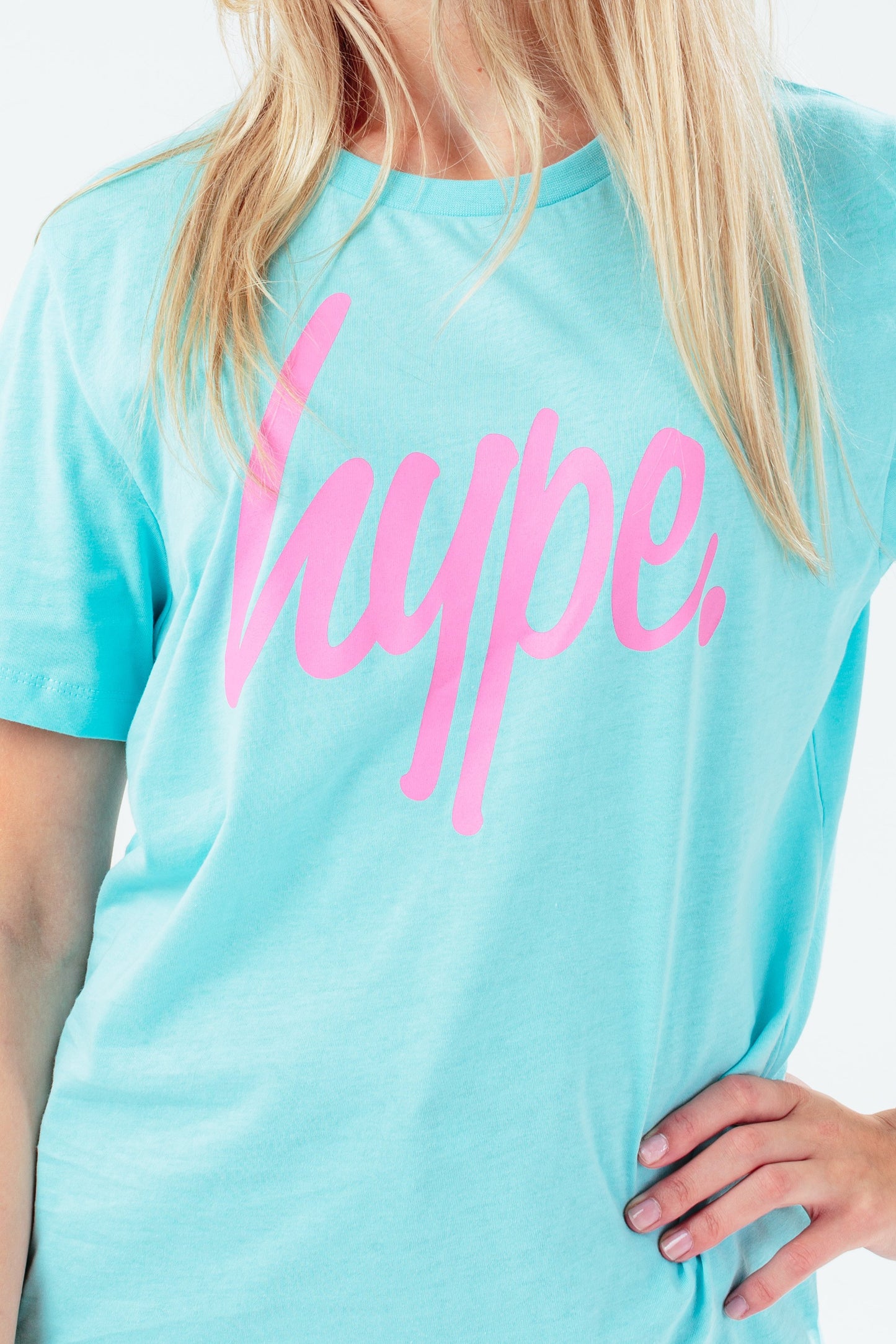 HYPE BLUE MARL & PINK SCRIPT KIDS T-SHIRT