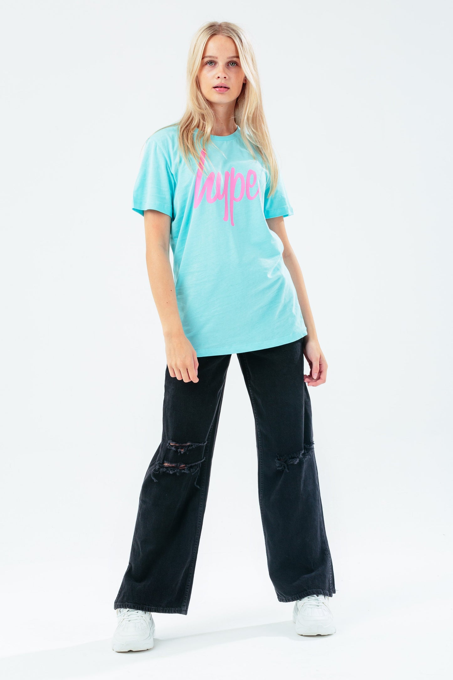 HYPE BLUE MARL & PINK SCRIPT KIDS T-SHIRT