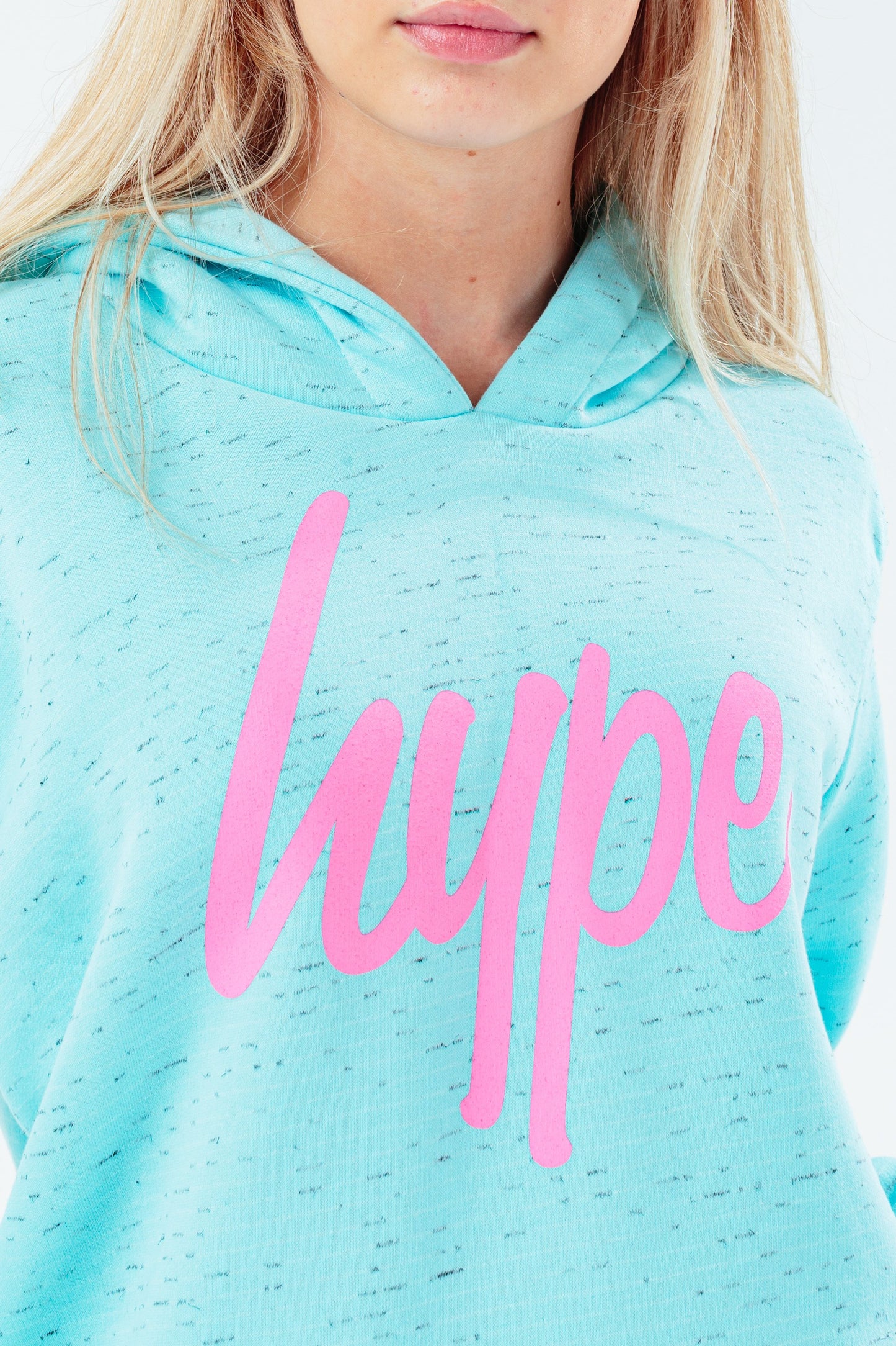 HYPE BLUE MARL & PINK SCRIPT GIRLS HOODIE