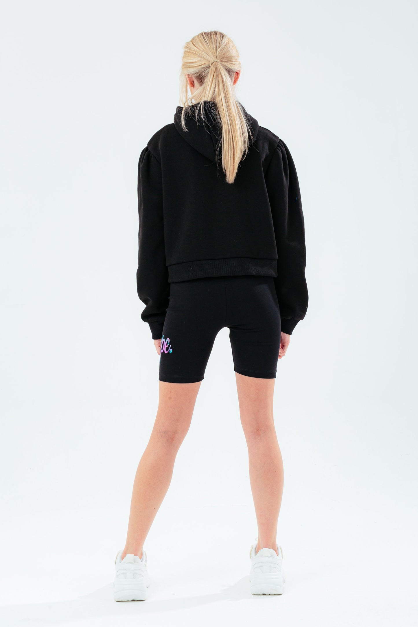 HYPE BLACK HOLO GIRLS CROP HOODIE