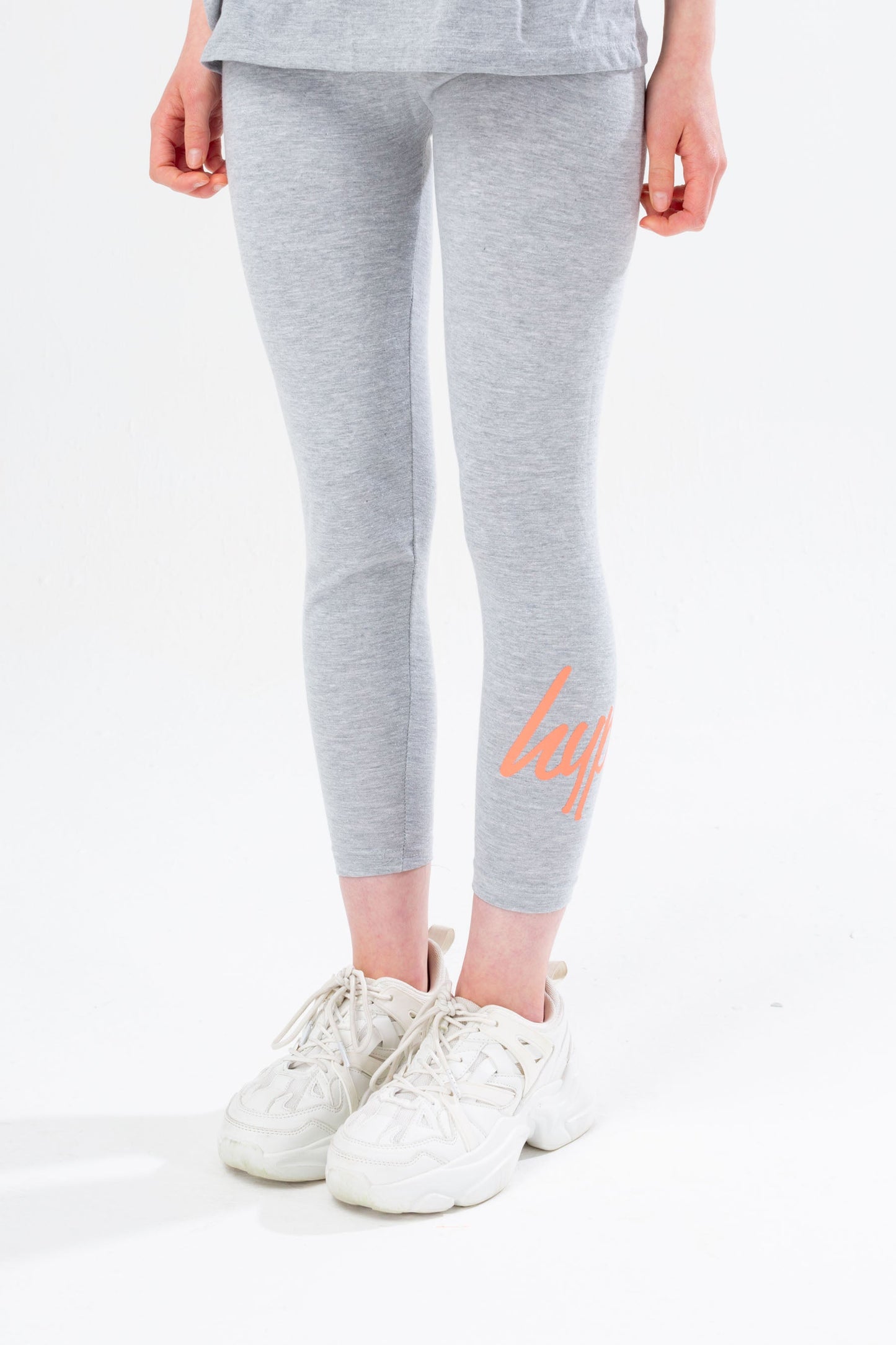 HYPE GREY & PEACH SCRIPT GIRLS T-SHIRT & LEGGINGS SET